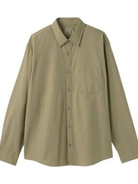 Muji Washed Broadcloth Shirt Khaki Olive Green Long Sleeve Button Down Men M